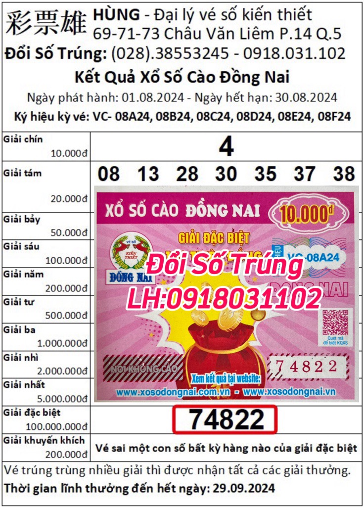 Xổ Số Cào Đồng Nai Kỳ vé:VC-08A24