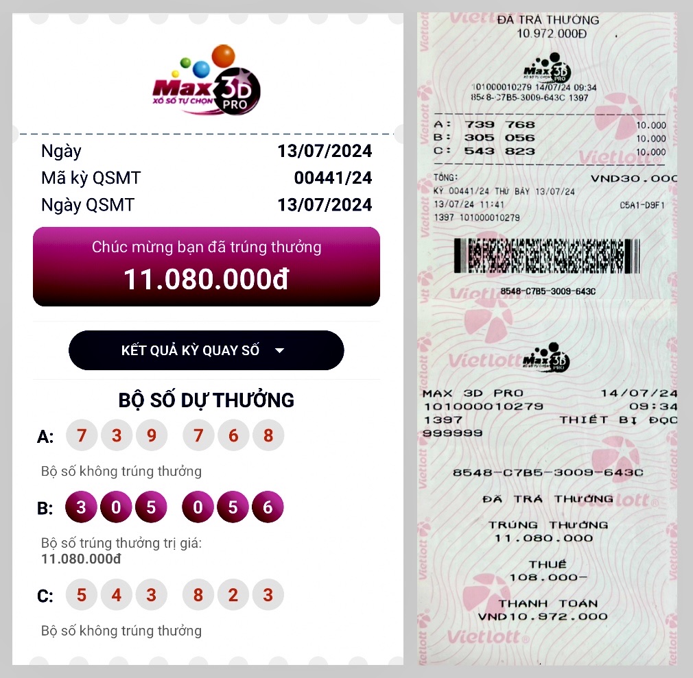 Vé Trúng Thưởng-Ngày 13.07.2024-Max3D PRO