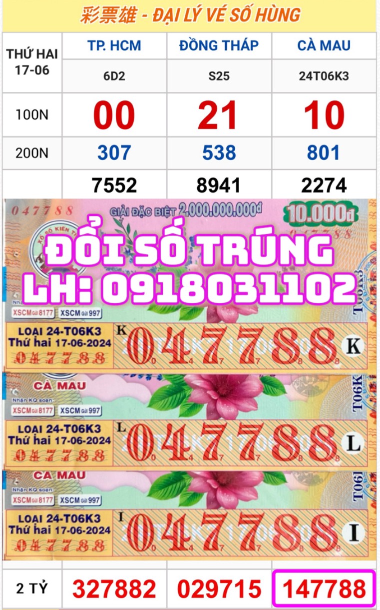 Vé Trúng Thưởng-Thứ hai: .17.06.2024 Cà Mau